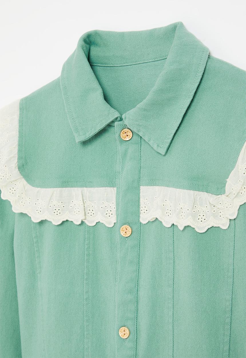 Pop Candy - Lace trim trucker jacket-green & white
