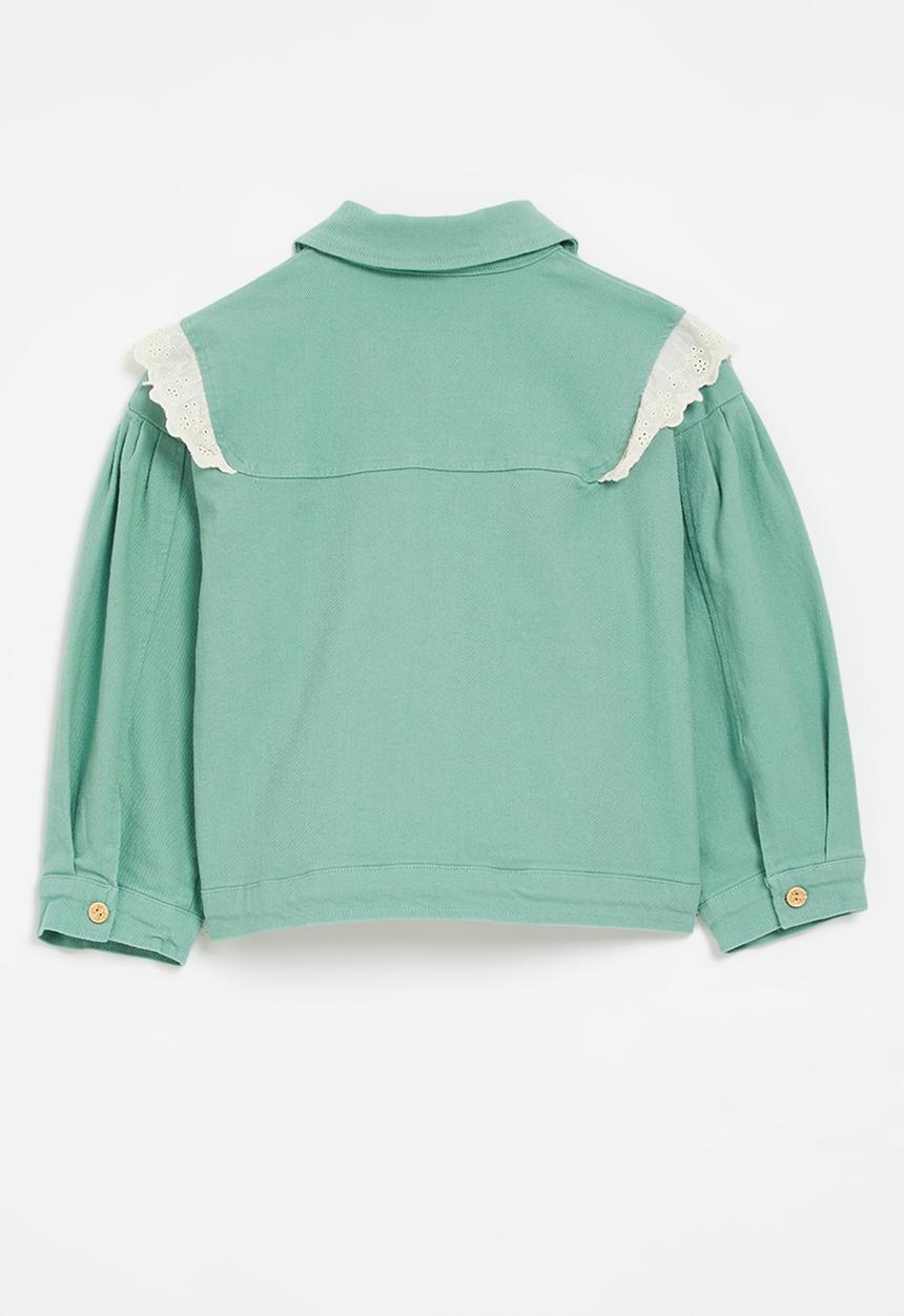 Pop Candy - Lace trim trucker jacket-green & white