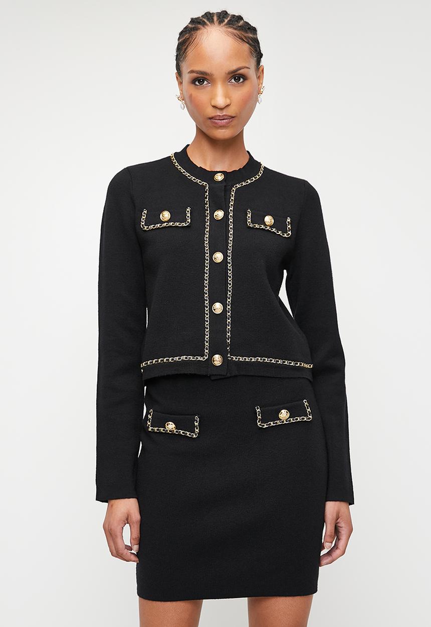 SISSY BOY - AMIDALA: Knit Cardigan With Woven Chain Details - Black