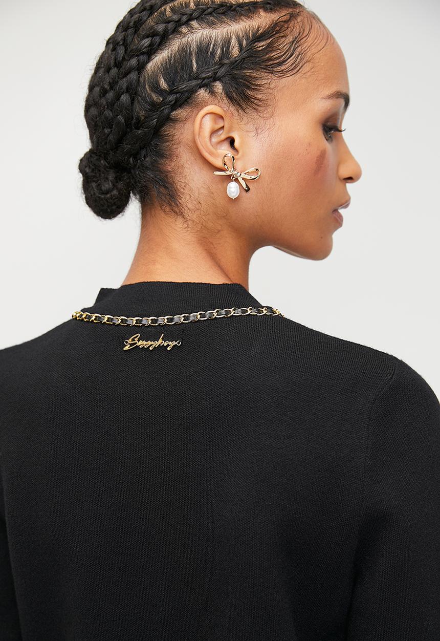 SISSY BOY - AMIDALA: Knit Cardigan With Woven Chain Details - Black
