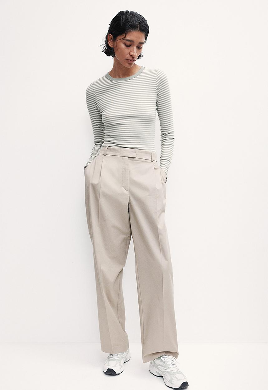 H&M - Ribbed jersey top - sage green/striped