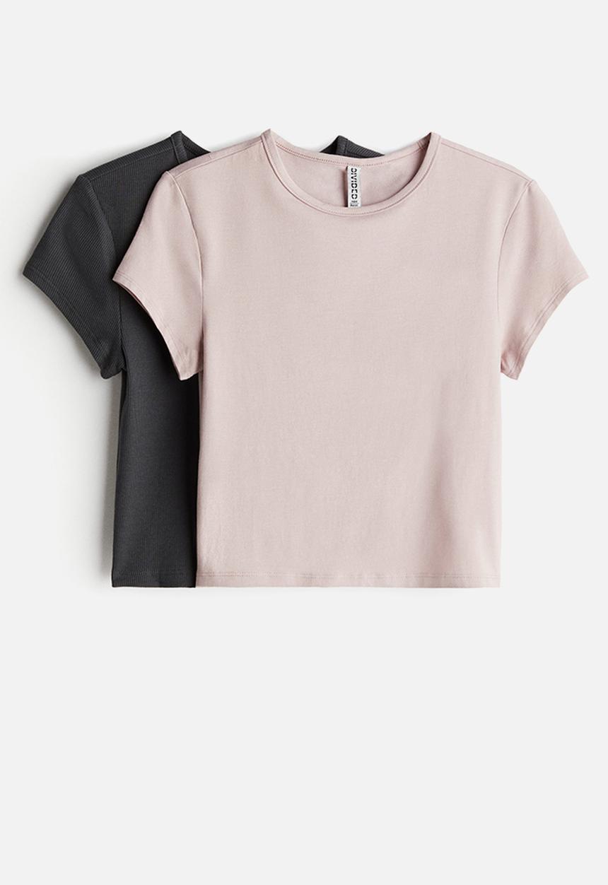 H&M - 2 pack t-shirts - light pink & dark grey
