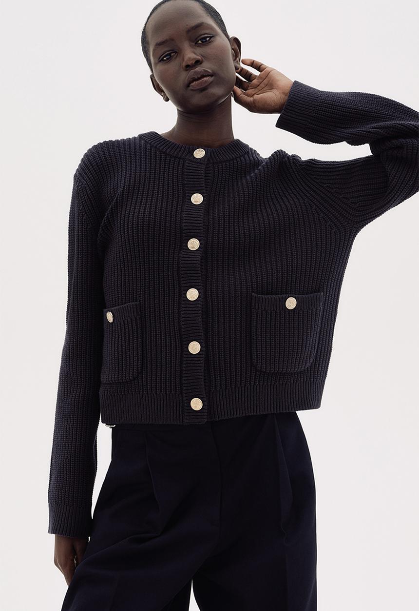 Rib-knit cardigan - navy blue - 1248631001