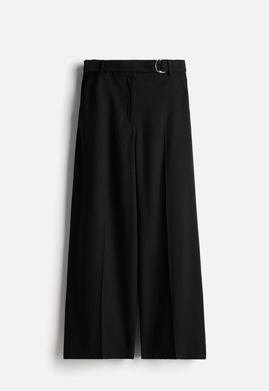H&M - Wide belted trousers - black