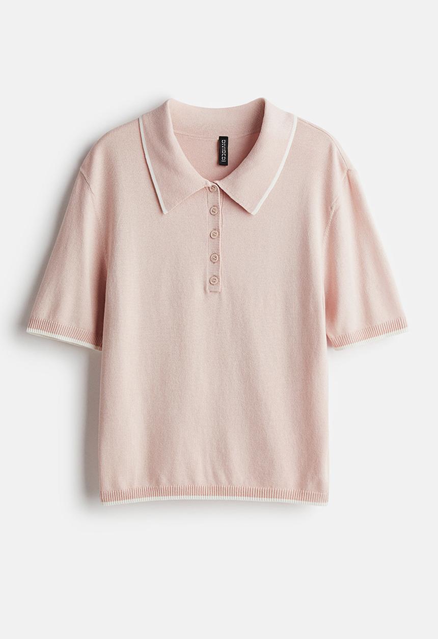 H&M - Fine-knit polo shirt - light pink