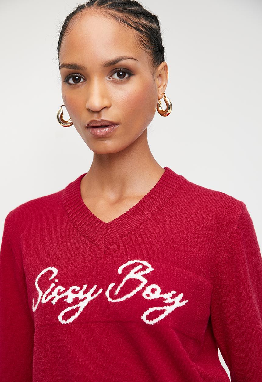 SISSY BOY - VALLEA: V-Neck Logo Knit Sweater - Red