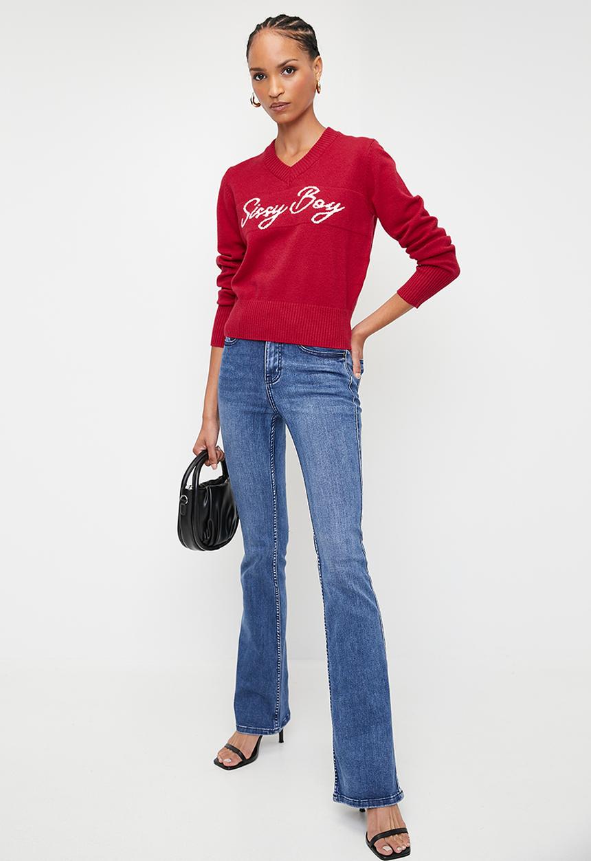 SISSY BOY - VALLEA: V-Neck Logo Knit Sweater - Red