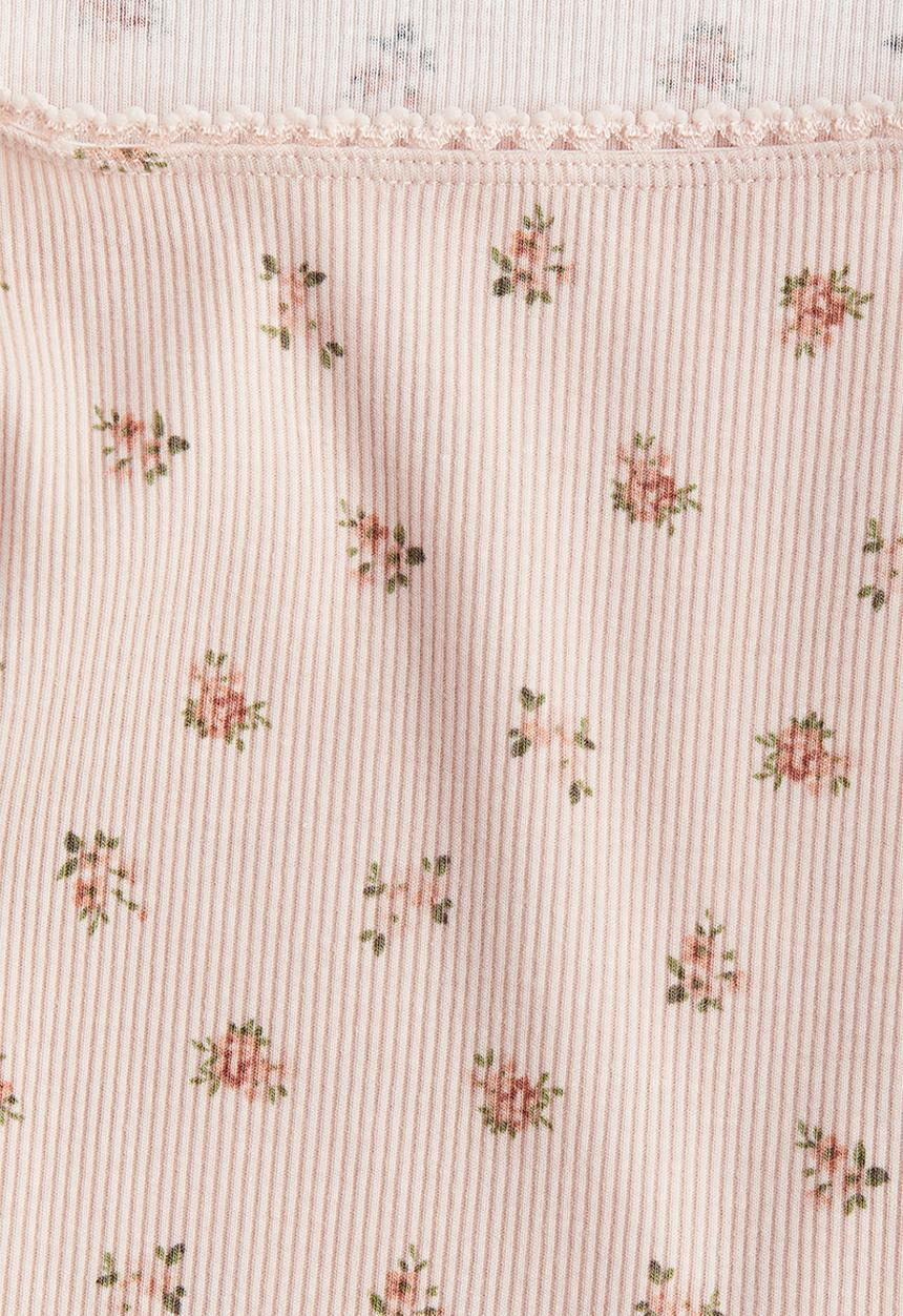 H&M - Picot-trimmed cotton top - light pink floral 