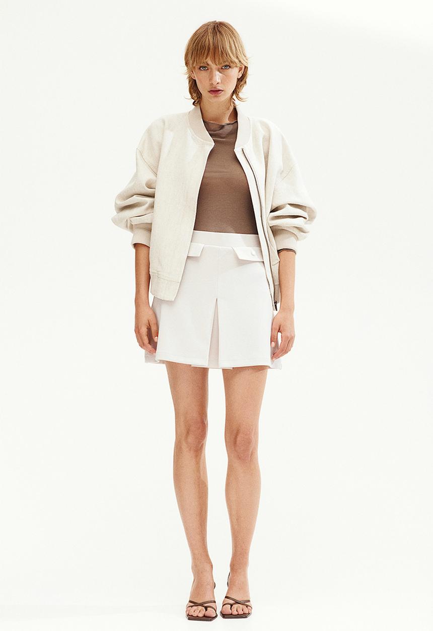H&M - Pleat-detail skirt - cream 