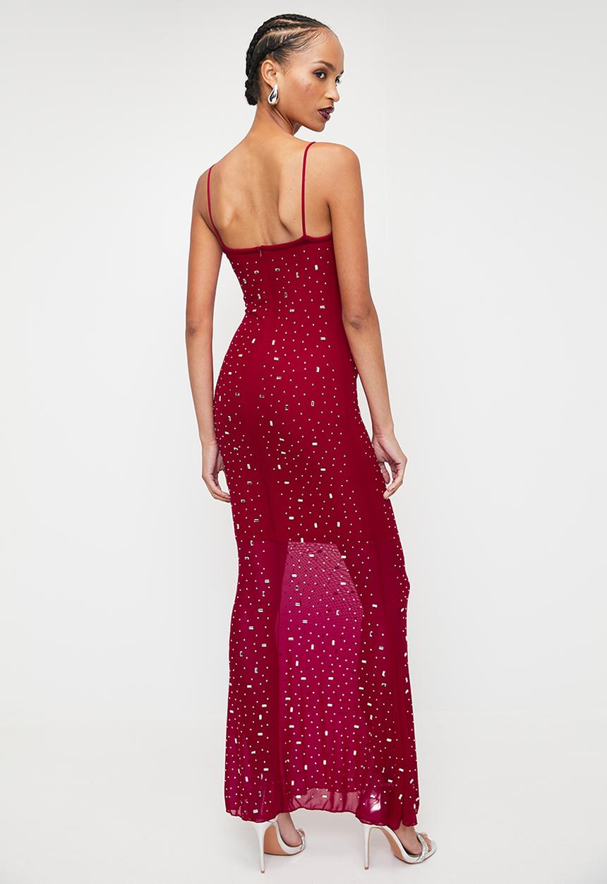 SISSY BOY - OWN THE NIGHT: Strappy Maxi Dress With Diamante - Red