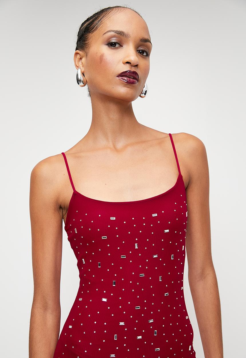 SISSY BOY - OWN THE NIGHT: Strappy Maxi Dress With Diamante - Red