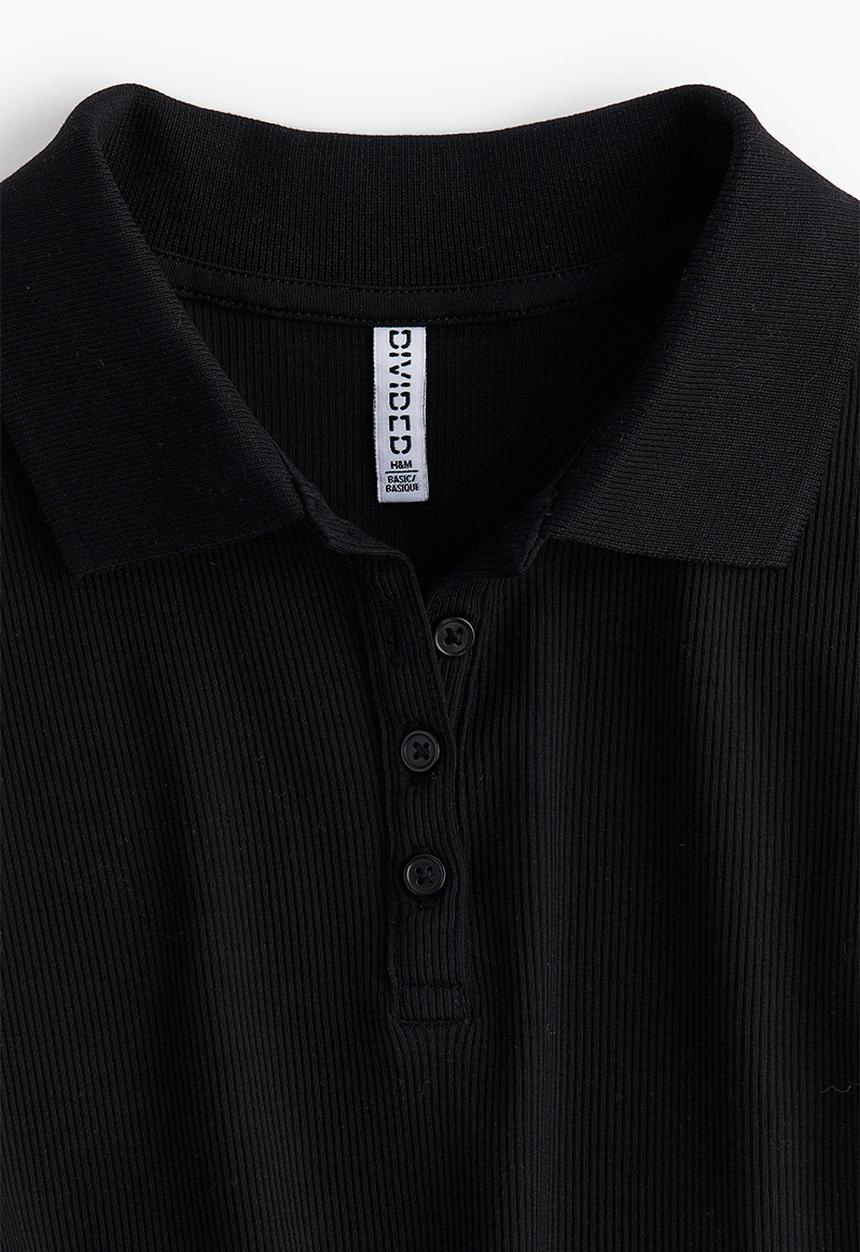 H&M - Ribbed polo shirt - black