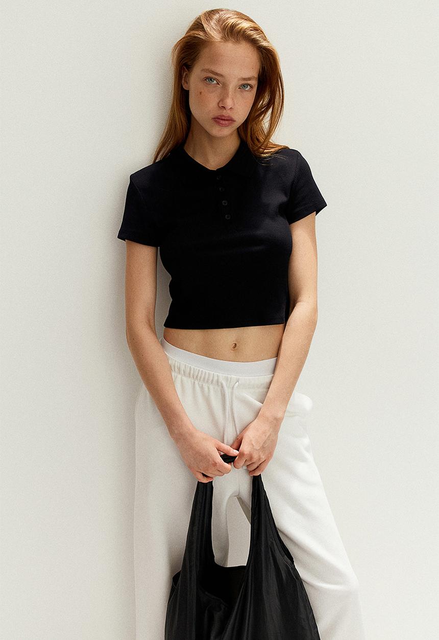 H&M - Ribbed polo shirt - black