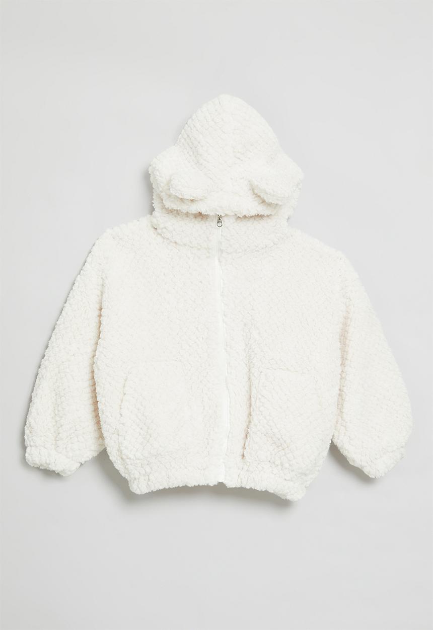 Pop Candy - Hooded teddy fleece sweater-white