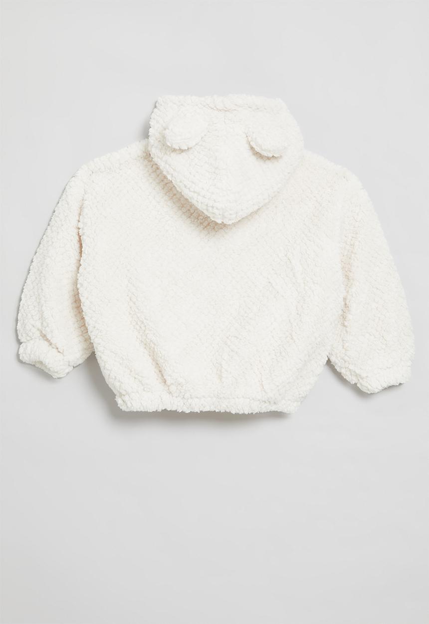 Pop Candy - Hooded teddy fleece sweater-white