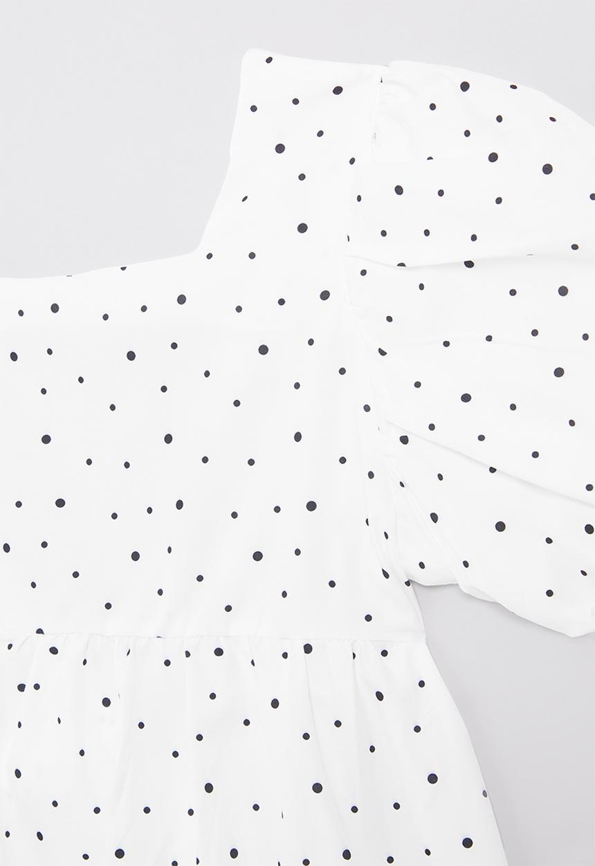 Pop Candy - Back strap polka dot dress-ecru & black