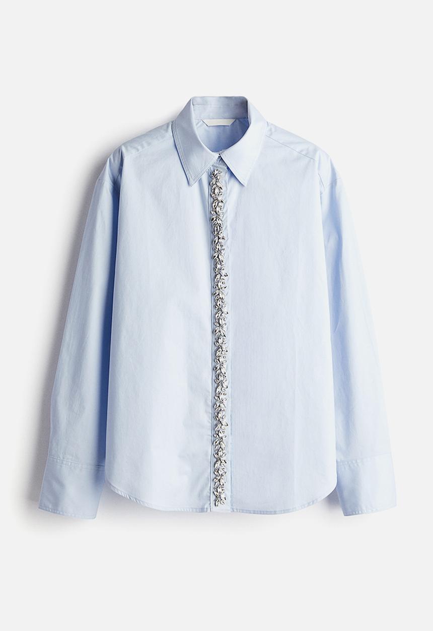 H&M - Rhinestone-embellished shirt - light blue