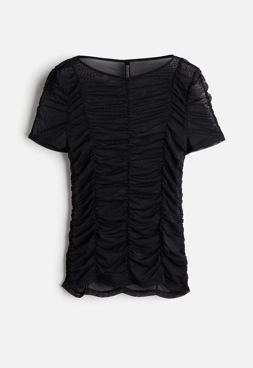 H&M - Ruched mesh top - black