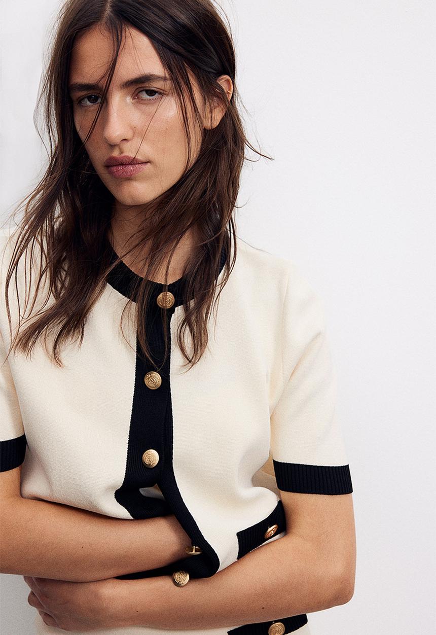 H&M - Short-sleeved cardigan - cream & black