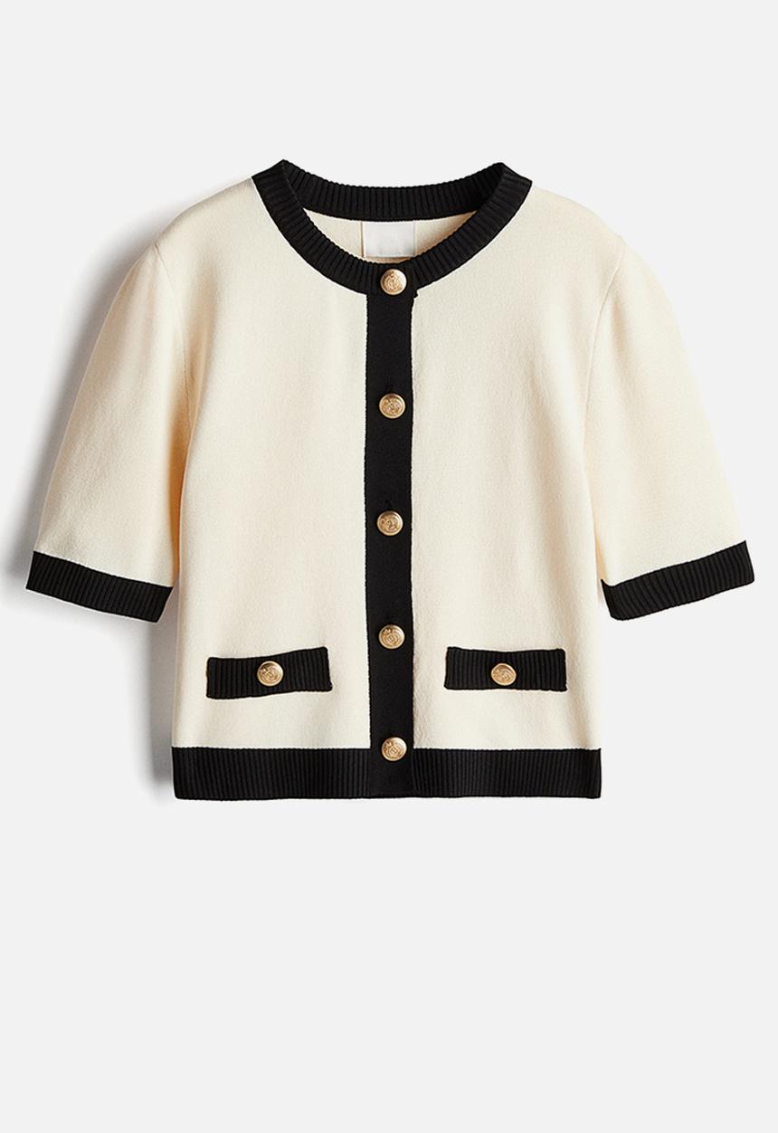 H&M - Short-sleeved cardigan - cream & black