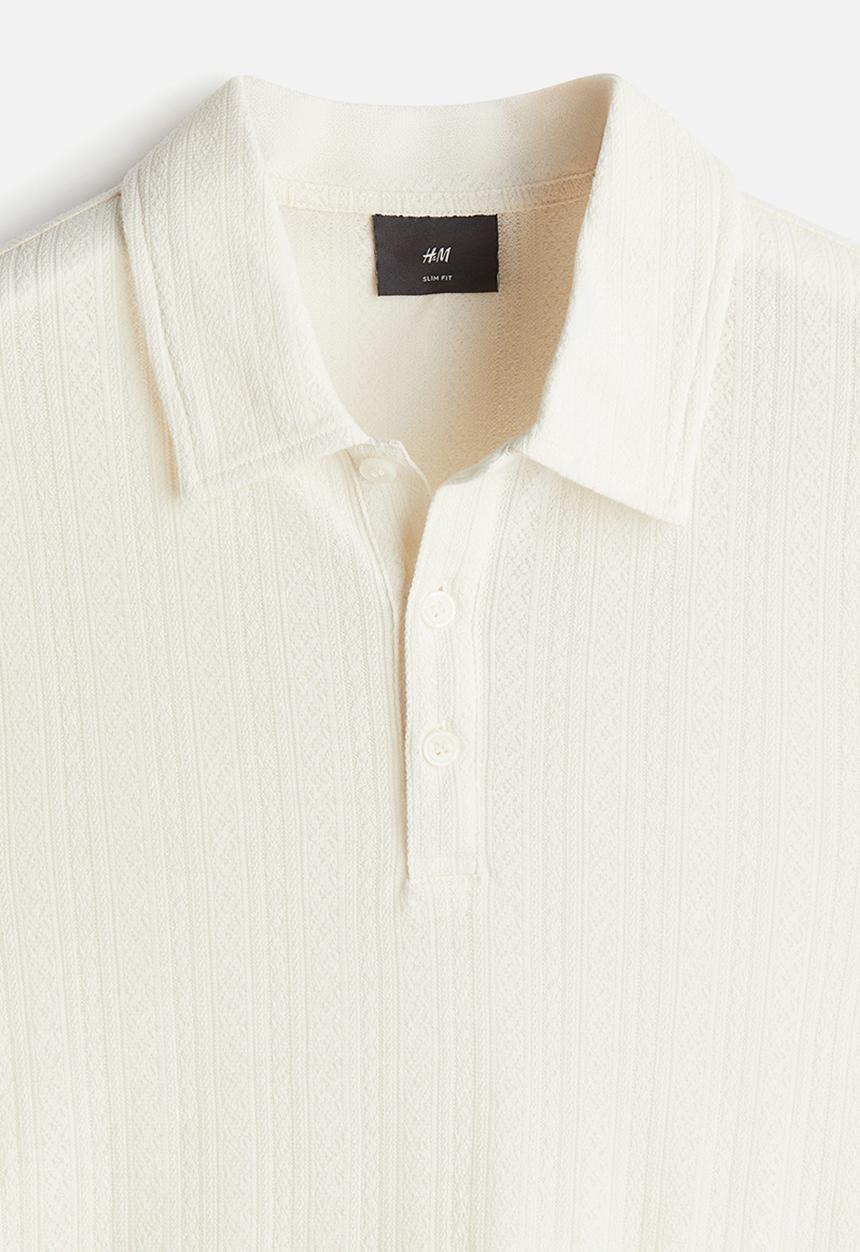 H&M - Slim fit textured jersey polo shirt - cream