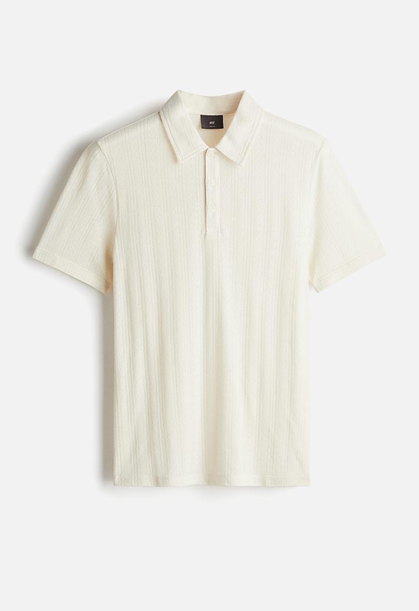 H&M - Slim fit textured jersey polo shirt - cream