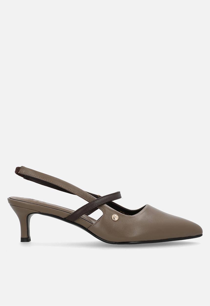POLO - Leather kitten strap heel - taupe