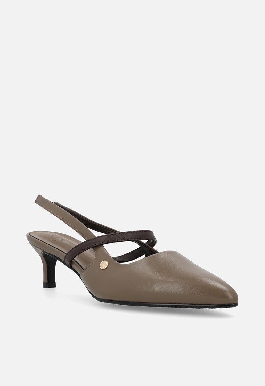 POLO - Leather kitten strap heel - taupe