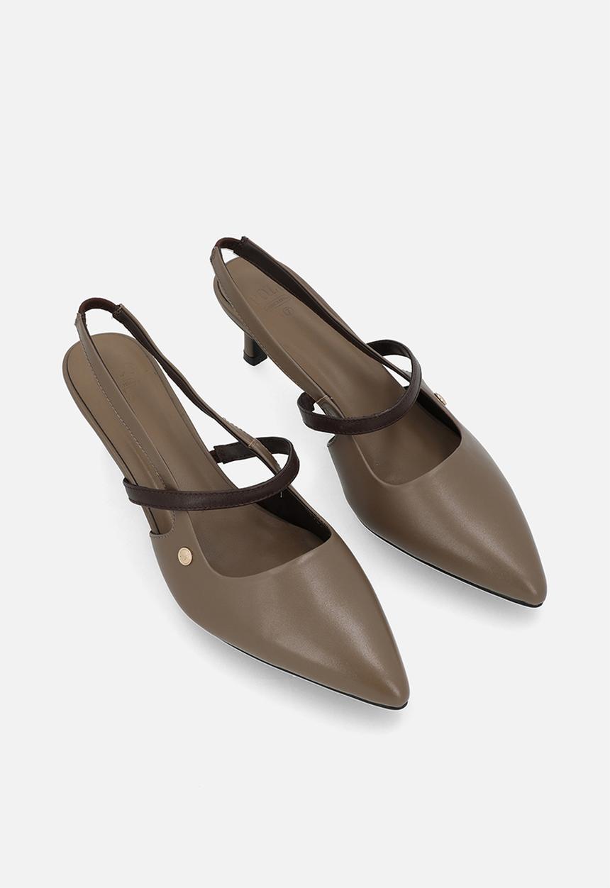 POLO - Leather kitten strap heel - taupe