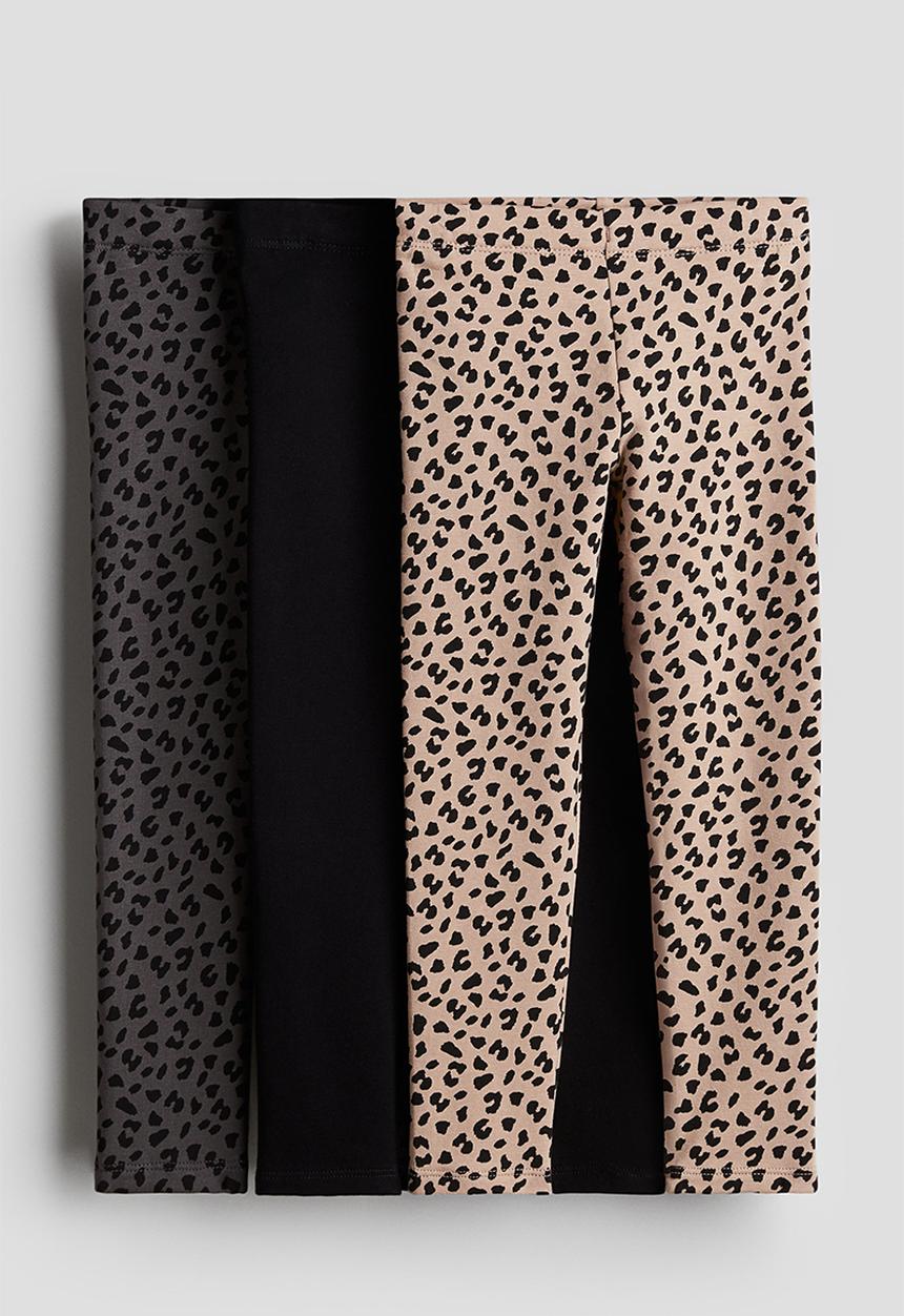 H&M - 3 pack brushed-inside jersey leggings - beige/leopard print