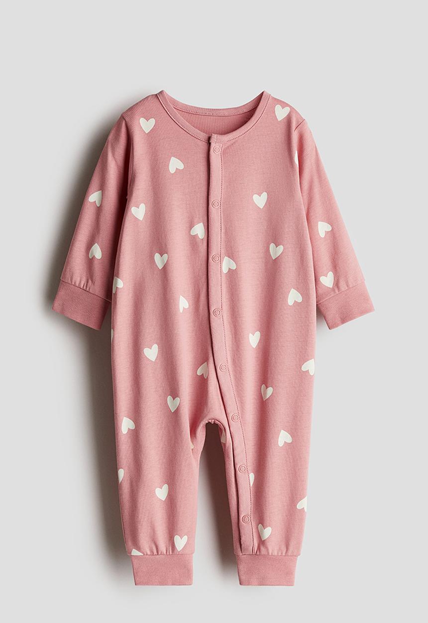 H&M - Patterned sleepsuit - pink hearts