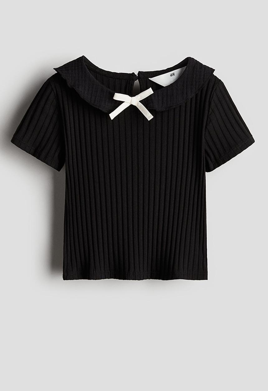 H&M - Collared rib-knit top - black