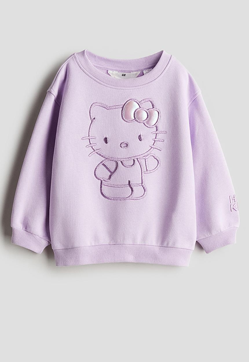 H&M - Motif-detail sweatshirt - light purple hello kitty