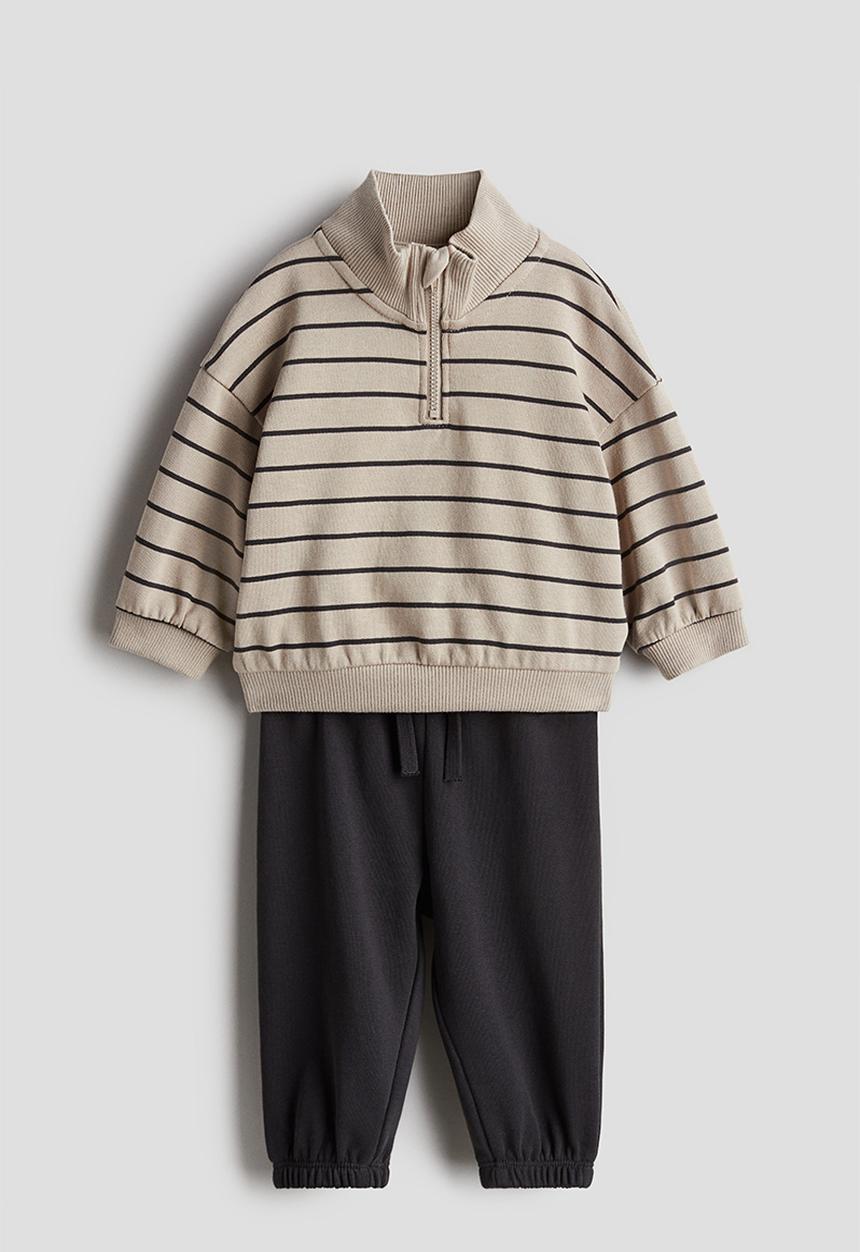 H&M - 2 piece cotton set - beige striped