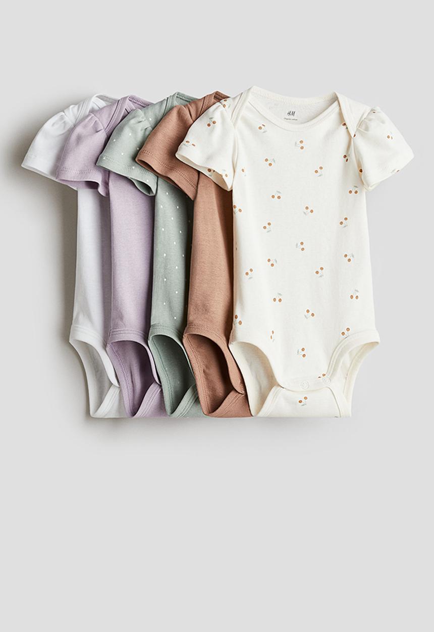 H&M - 5 pack cotton bodysuits - light green spotted 