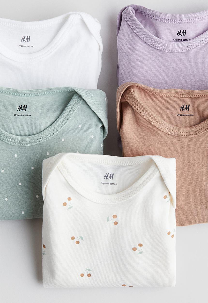 H&M - 5 pack cotton bodysuits - light green spotted 