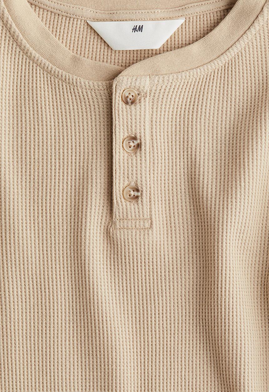 H&M - Waffled jersey henley top - beige