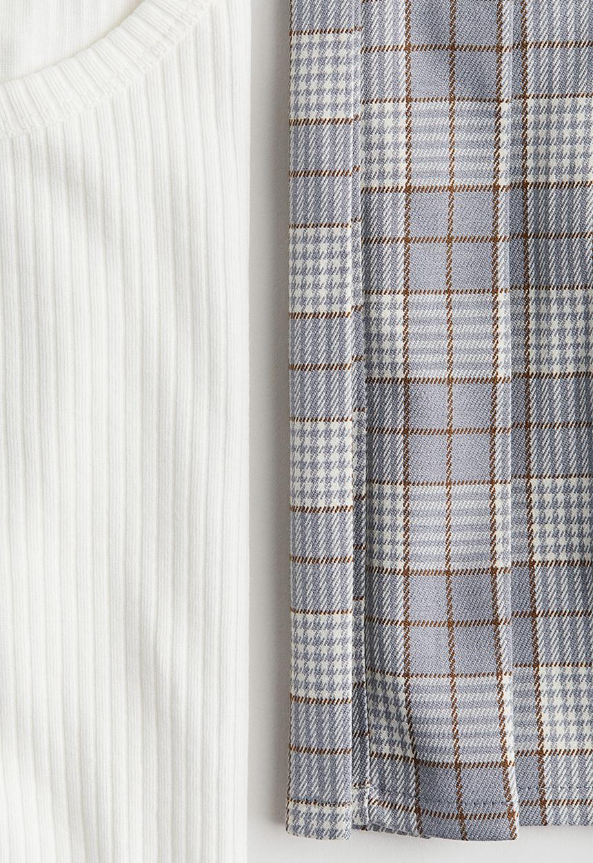 H&M - 2 piece top and dress set - white & grey checked