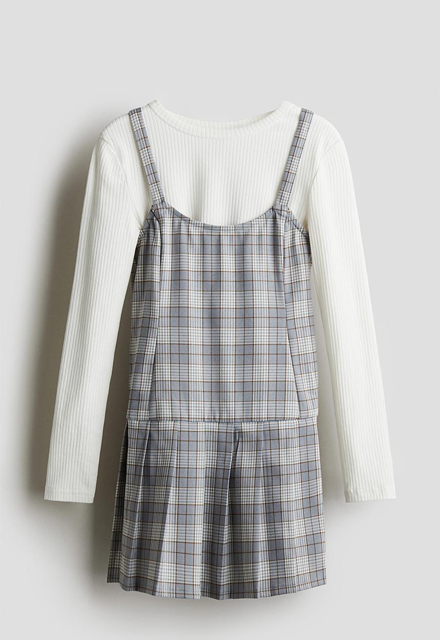 H&M - 2 piece top and dress set - white & grey checked