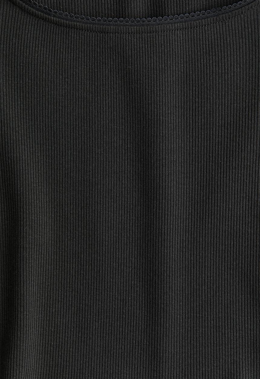 H&M - Picot-trimmed ribbed top - dark grey