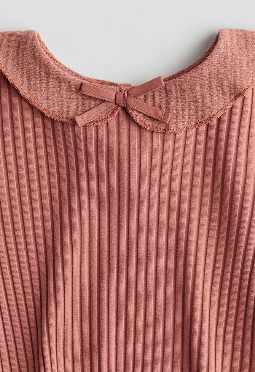 H&M - Collared rib-knit top - light rust red