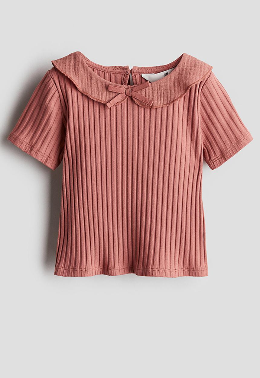 H&M - Collared rib-knit top - light rust red