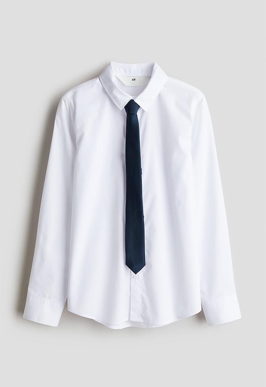 H&M - 2 piece shirt and tie set - white & blue 