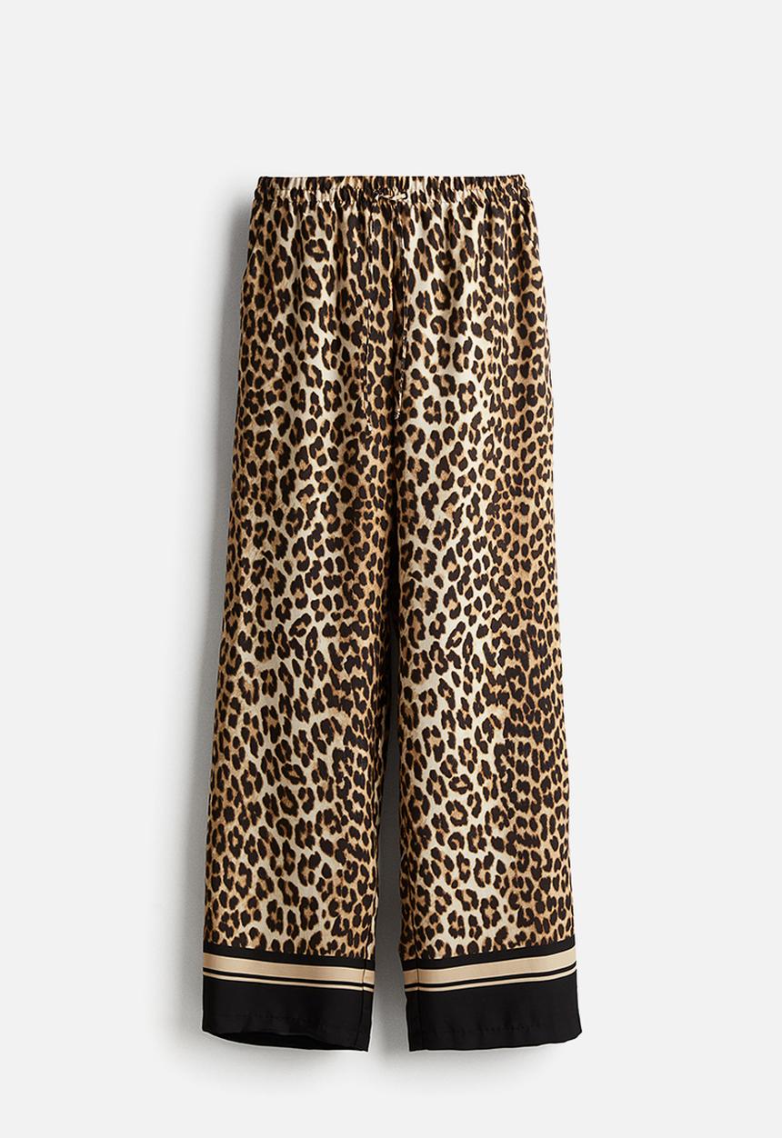 H&M - Wide pull-on trousers - beige & leopard print