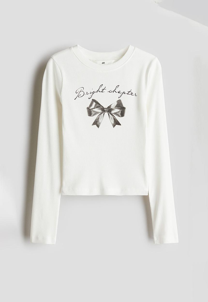 H&M - Ribbed cotton top - white bright chapter