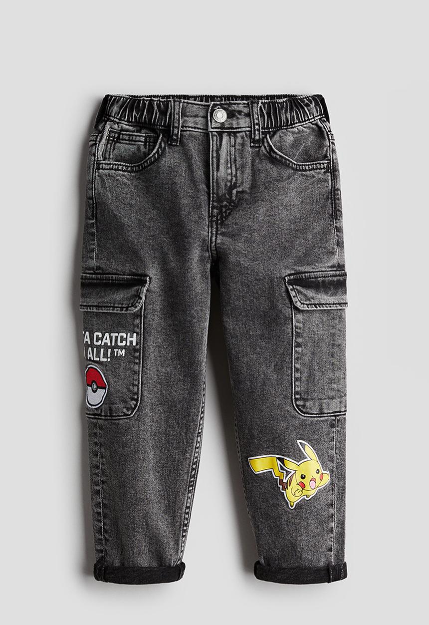 H&M - Motif-detail cargo trousers - black pokémon