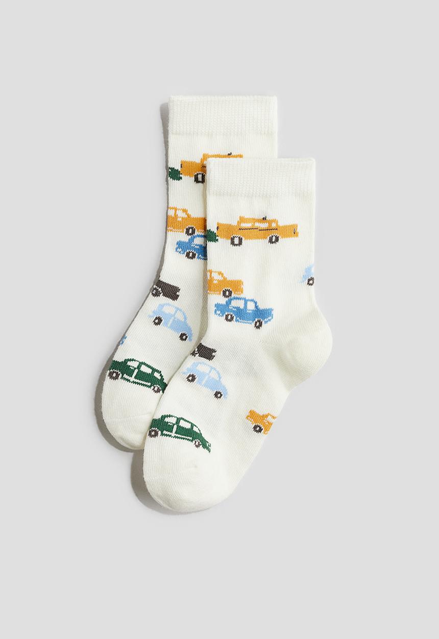 H&M - 7 pack socks - dark green cars