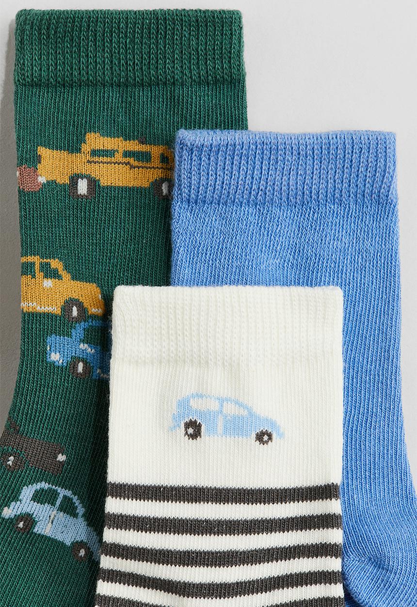H&M - 7 pack socks - dark green cars