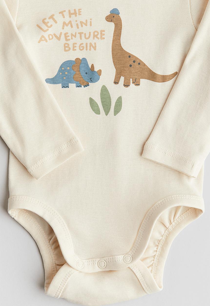 H&M - Long-sleeved bodysuit - light beige dinosaurs