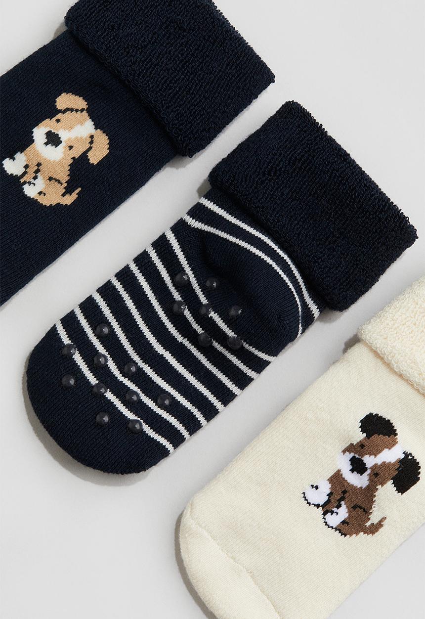 H&M - 3 pack terry socks - black dogs 
